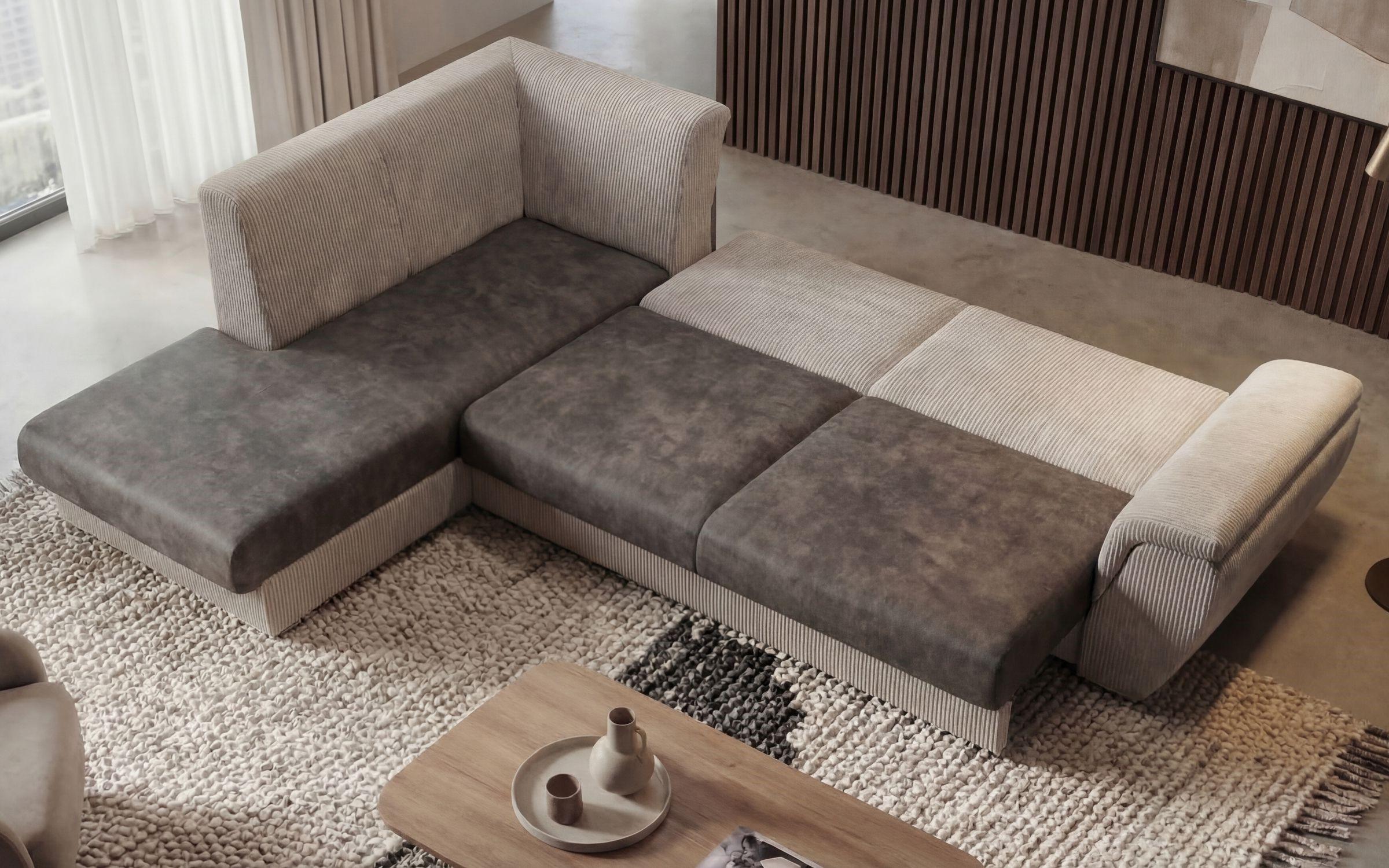 Extendable corner sofa + click-clack mechanism Sorento, dark grey + dark beige  7